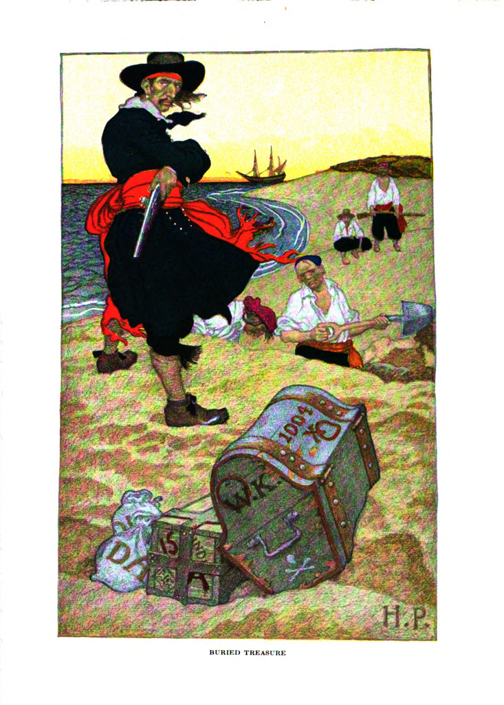 Pirate illustration from "Howard Pyle's Book of Pirates" (1921): rare, beautifully framed antique