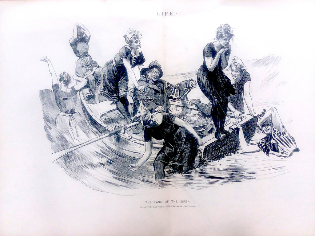Charles Dana Gibson centerfold illustration for Life (August 3, 1893): a beautifully framed antique