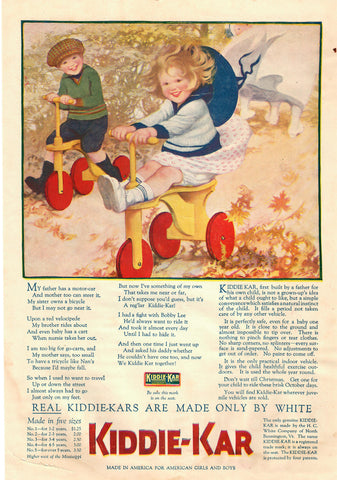 Sarah Stilwell Weber advertisement for Kiddie Kars (1920): beautifully framed antique illustration