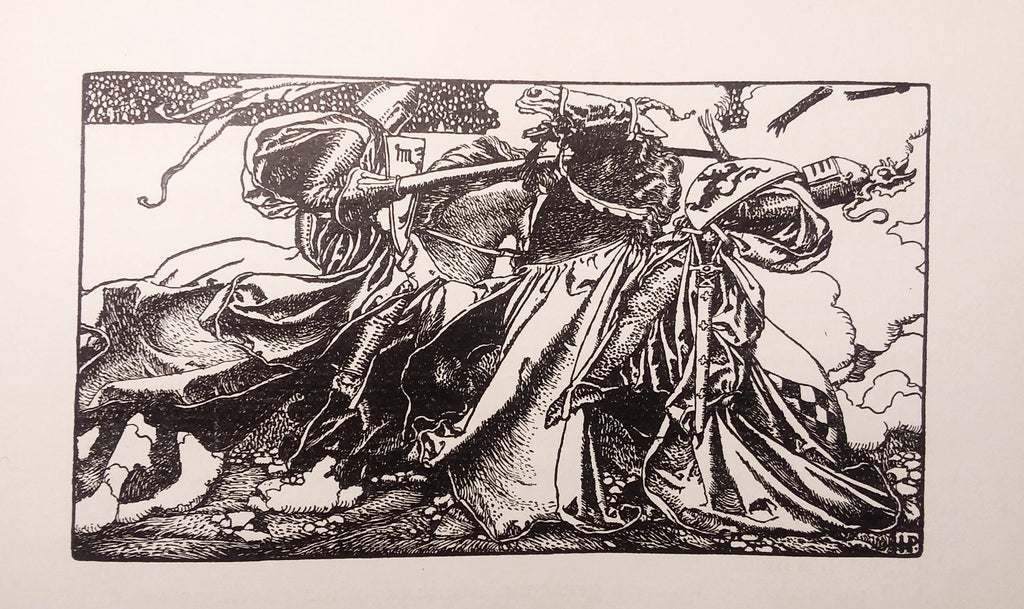 Howard Pyle chapter header illustration for "The Story of King Arthur" (1903): beautifully framed antique