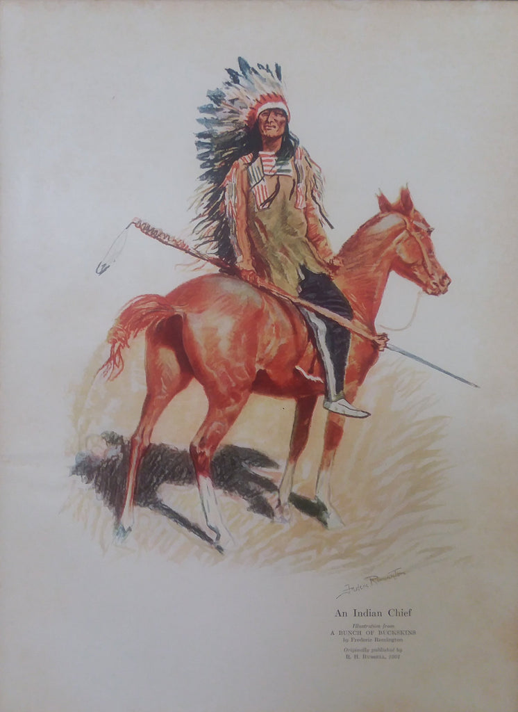 Frederic Remington illustration from "The Book of the American Indian" (1923): rare, beautifully framed antique