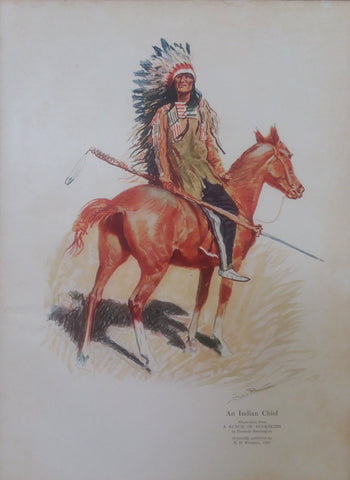 Frederic Remington illustration from "The Book of the American Indian" (1923): rare, beautifully framed antique