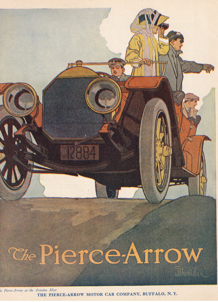 John E. "Jack" Sheridan advertisement illustration for Pierce-Arrow Automobiles (1911): a beautifully framed antique