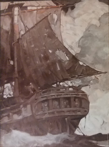 Mead Schaeffer end paper illustrations for "Tom Cringle's Log"(1927): rare, beautifully framed antique