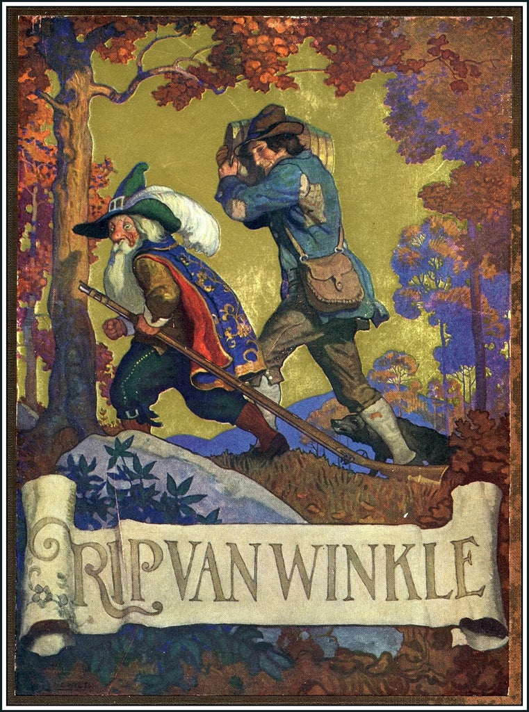 N. C. Wyeth cover illustration from "Rip Van Winkle" (1921): rare, beautifully framed antique